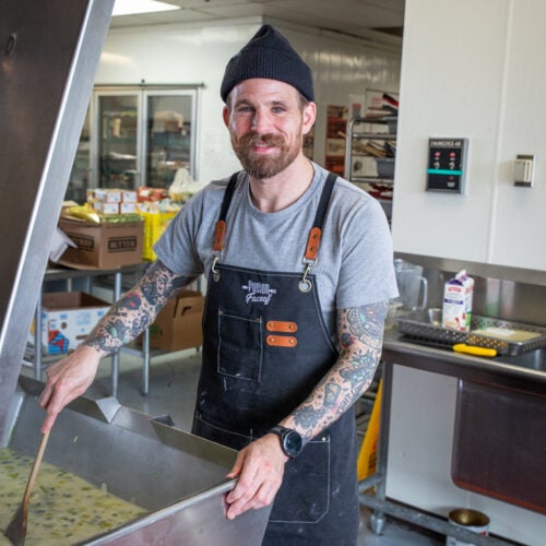 Chef Dale Mackay stands in the Northern Lights College Professional Cook kitchen.