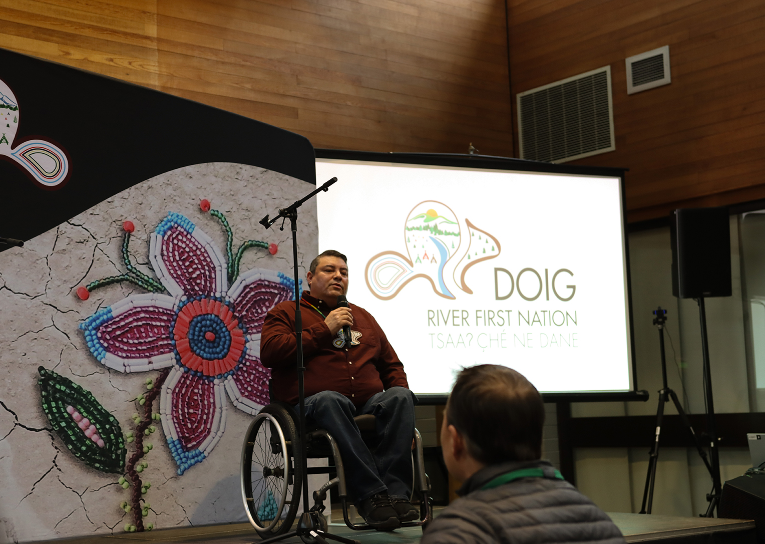 Doig River First Nation Chief Trevor Makadahay speaks at the language symposium