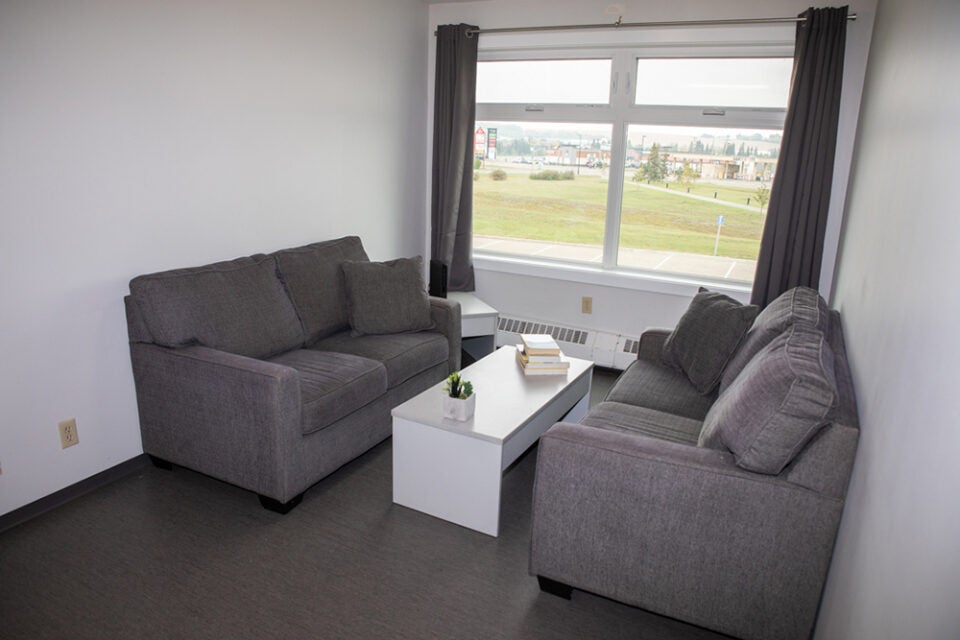 living area with two love seats and window