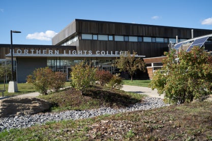 Front entry of Northern Lights College Dawson Creek main campus building