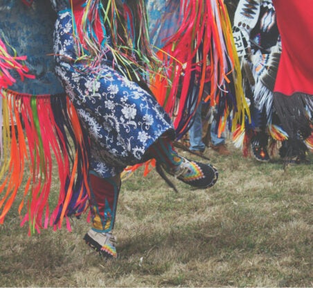 Closeup of outfit at event celebrating Indigenous culture