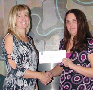 Billie-Jo Crandall, NLC Financial Aid officer (left), with Talisman Visual Arts Entrance Award recipient Danica Dyck.